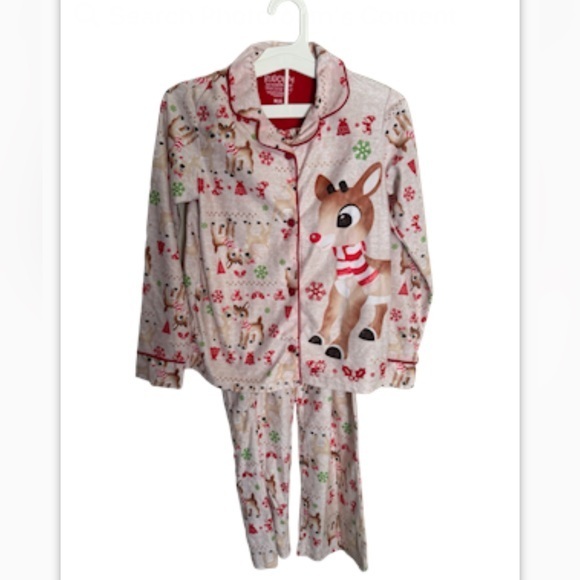 RUDOLPH THE RED NOSE REINDEER kids 2 piece all over print button up pijama set-M - Picture 1 of 9